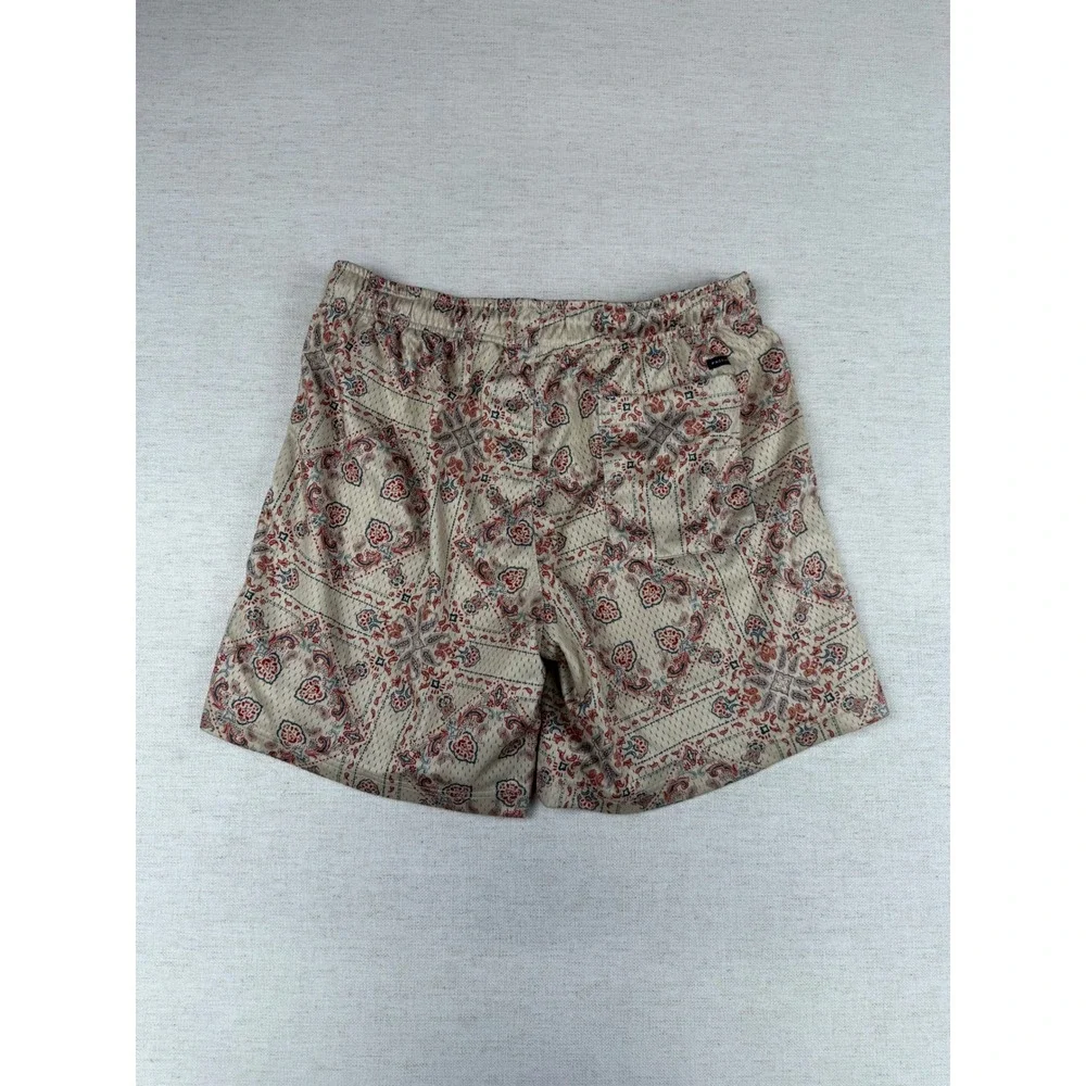 PacSun Mens Volley Mesh Shorts Small Cream Red Paisley Bandana Print Relaxed Fit